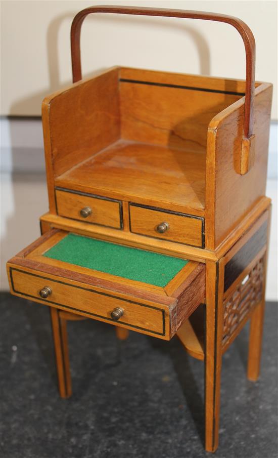 A Fergus Lane miniature Sheraton revival cylinder bureau bookcase, cylinder bureau bookcase 13in.